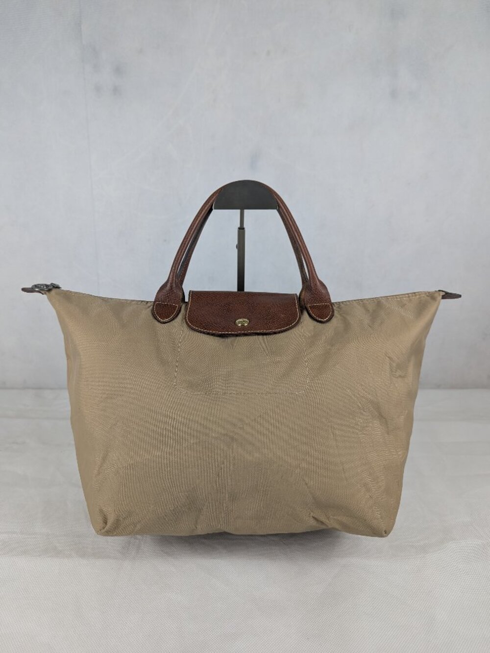 Longchamp Le Pliage Nylon Leather Tote Bag Beige | Pre-owned | Made in China